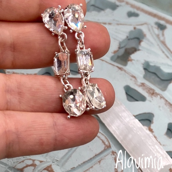 Alquimia silver cubic zirconia statement big dangle chandelier earrings - Picture 2 of 2